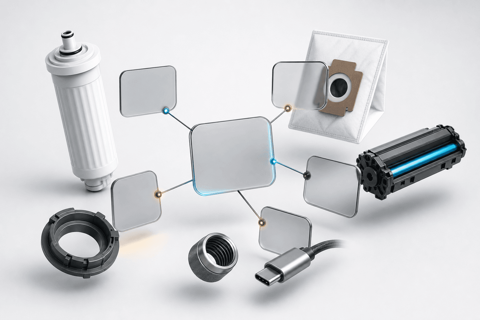 Floating universal compatibility parts connected to blank evidence plates